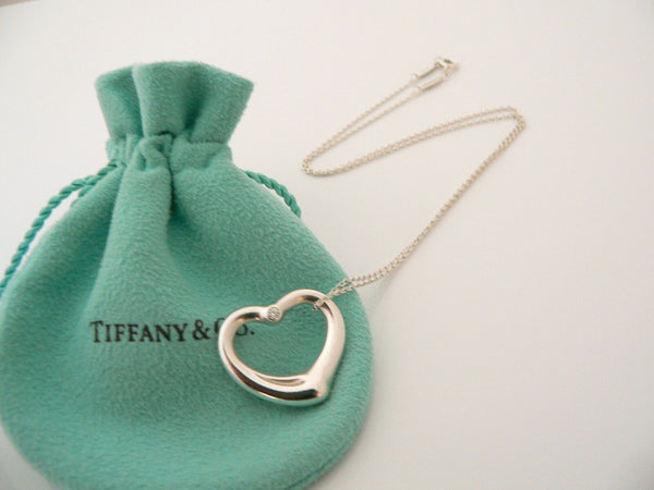 Tiffany & Co  Peretti Diamond Open Heart Necklace Pendant Charm Gift Love Pouch