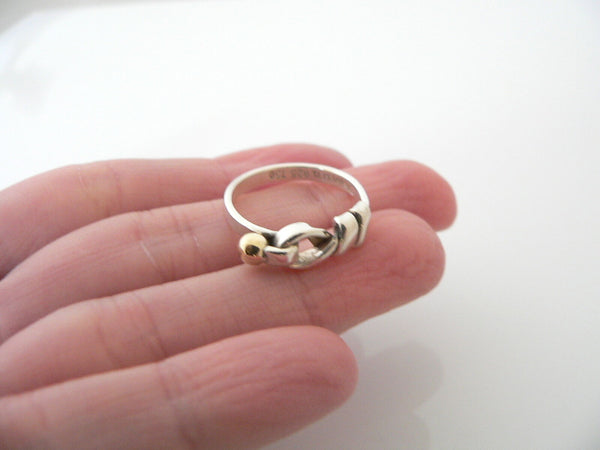 Tiffany & Co Silver 18K Gold Love Knot Ring Hook Stacking Band Sz 6 Gift