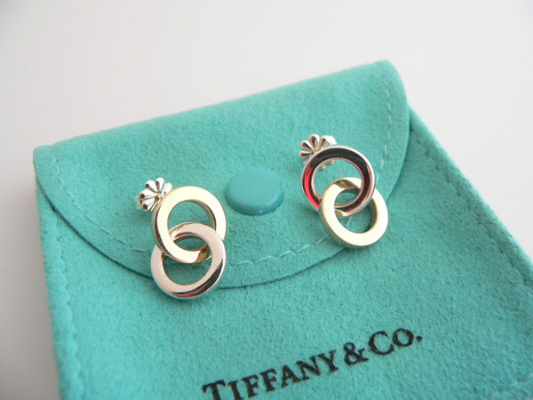 Tiffany & Co Silver 18K Gold Circles Dangling Dangle Earrings Gift Pouch Love