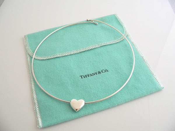 Tiffany & Co Puff Heart Necklace Wire Pendant Charm Chain Silver Love Gift Pouch