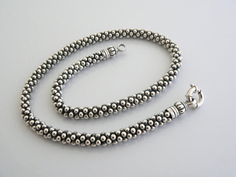 Lagos Caviar Silver Multi Bead Link Necklace Pendant Hook Chain Heavy Gift Love