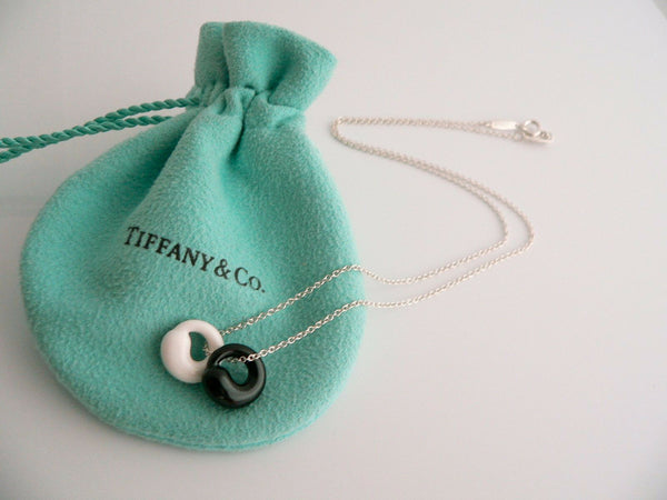 Tiffany & Co Silver Black Jade White Chalcedony Eternal Circle Necklace Gift