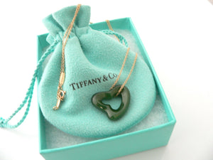 Tiffany & Co 18K Gold Large Jade Gemstone Heart Necklace Pendant Gift Love Pouch