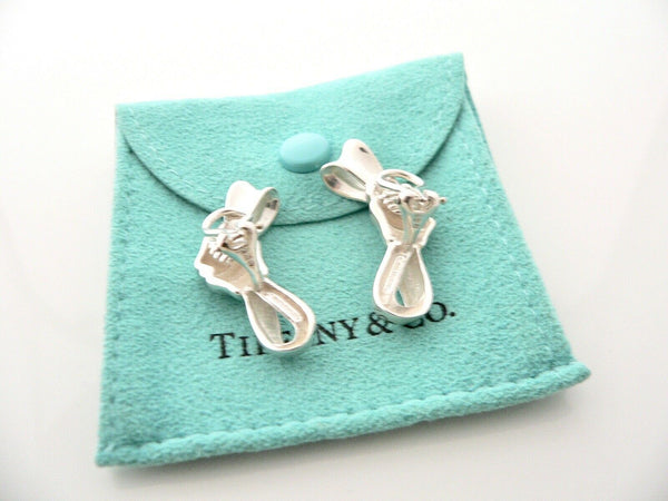 Tiffany & Co Twist Ribbon Bow Clip on Earrings Silver Gift Pouch Love T and Co