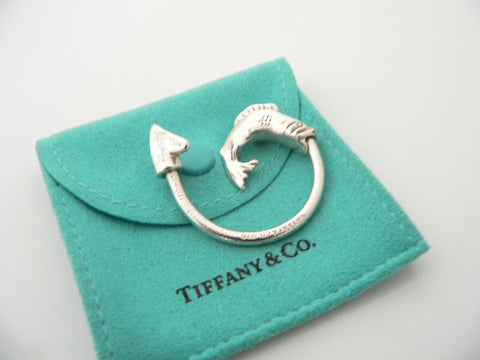 Tiffany & Co Silver Fishing Fish Hook Key Ring Key Chain Keychain Gift Pouch