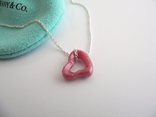 Tiffany & Co Peretti Pink Rhodonite Heart Silver Eternal Circle Necklace Gift