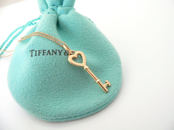 Tiffany & Co 18K Yellow Gold Heart Key Necklace Pendant Chain Gift Pouch Love