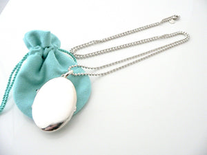 Tiffany & Co Silver Large Oval Locket Necklace Pendant 34 Inch Long Bead Chain XL Gift Love