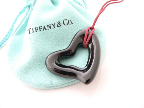 Tiffany & Co XL Heart Gemstone Necklace Pendant Black Jade Love Charm Pouch Gift