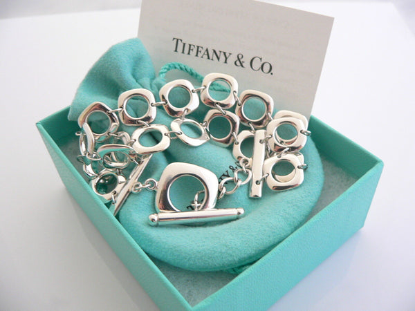 Tiffany & Co Cushion Square Link Toggle Bracelet Silver Double Chain Gift Pouch
