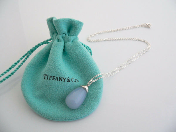 Tiffany & Co Silver Picasso 20 Carat Blue Chalcedony Necklace Pendant 18 In Gift