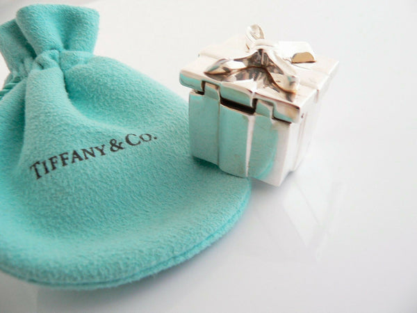 Tiffany & Co Silver Gift Box Pill Box Case Ribbon Bow Signature Pouch