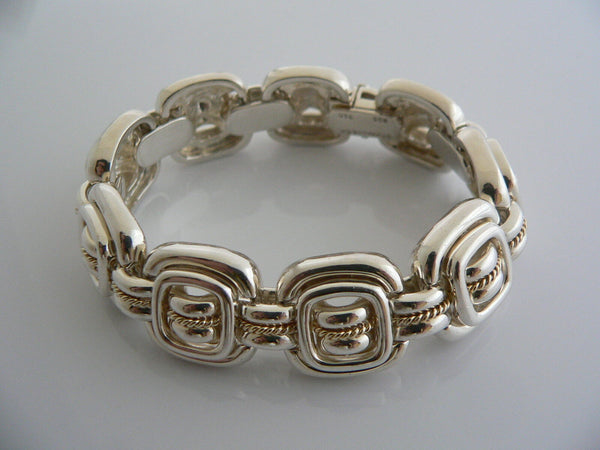 Tiffany & Co Silver 18K Gold Rope Square Bracelet Bangle Gift Statement Love Art