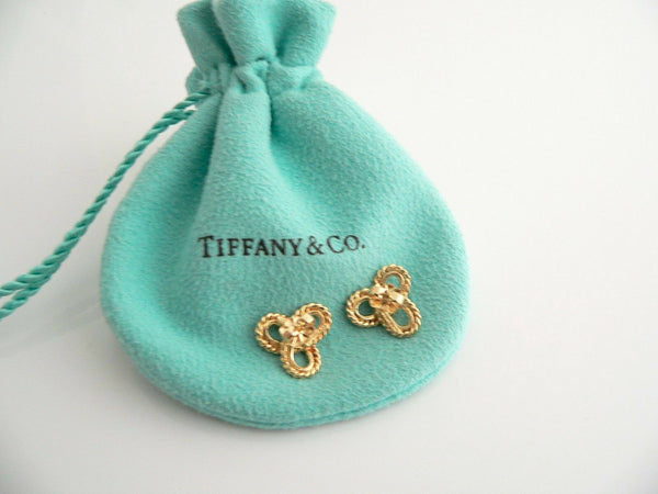 Tiffany & Co 18K Gold Infinity Flower Bead Earrings Studs Gift Pouch Love