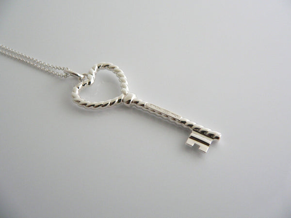 Tiffany Co Silver Twist Heart Key Necklace Pendant Charm Chain Gift Love