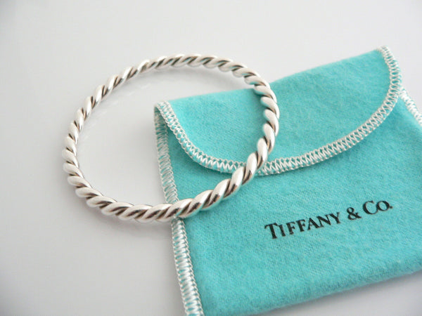 Tiffany & Co Silver Twist Twirl Bangle Bracelet Stackable Gift Pouch Love T Co