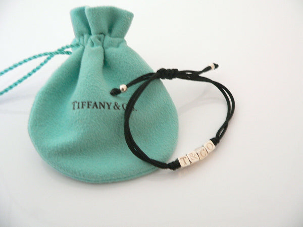 Tiffany & Co ERA Black Double Rope T & Co Cube Bracelet Bangle Silver Gift Pouch