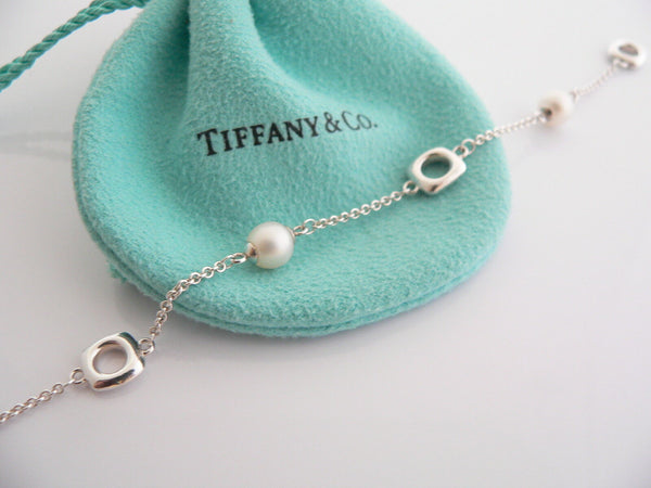 Tiffany & Co Silver Cushion Pearl Pearls Bracelet Bangle Chain Gift Love Pouch