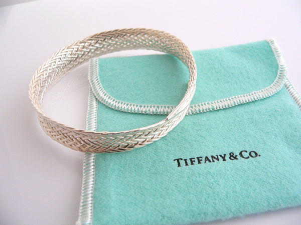 Tiffany & Co Leaf Bracelet Bangle Basket Weave Cuff Bangle Love Gift Pouch Cool