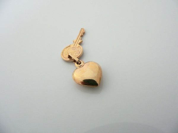 14K Gold Puff Heart Key Charm Pendant for Necklace Bracelet Gift Love Statement