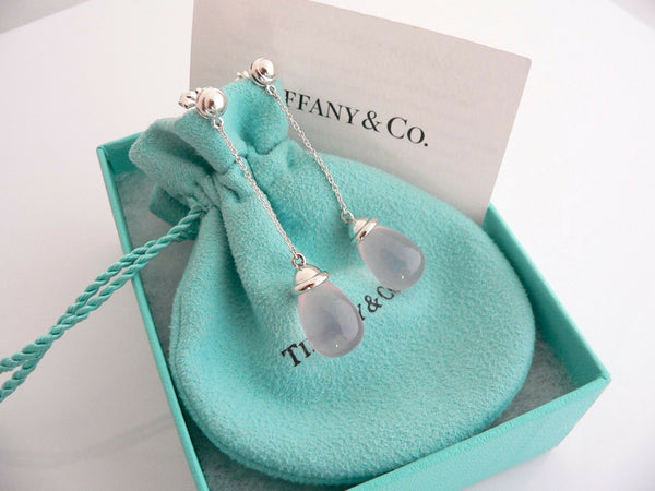 Tiffany & Co Silver 20 Carat Pink Rose Quartz Dangle Dangling Earrings Gift Rare