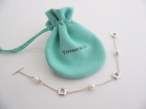 Tiffany & Co Silver Cushion Pearl Pearls Bracelet Bangle Chain Gift Love Pouch