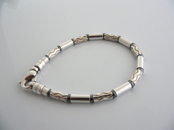 Tiffany & Co Silver Hematite Carved Bead Bracelet Bangle Rare Gift Cool Love