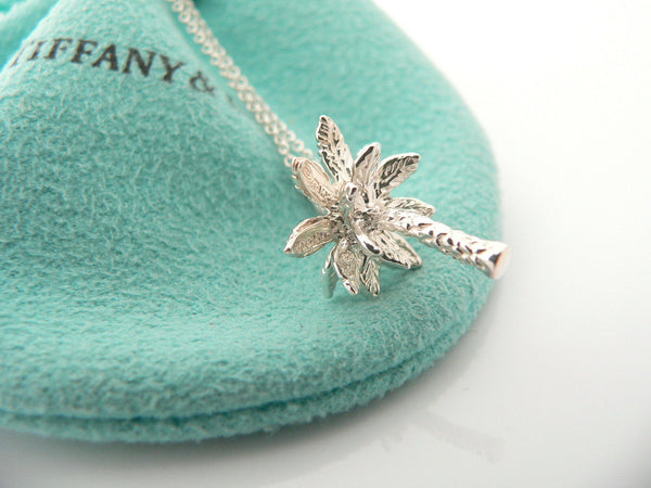 Tiffany & Co Silver Palm Tree Necklace Pendant Charm Nature Summer Gift Pouch