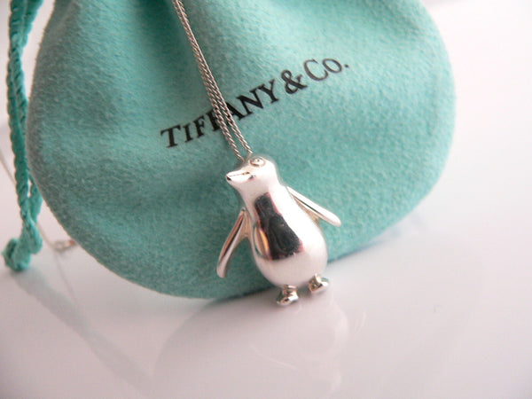Tiffany & Co Silver Nature Penguin Bird Necklace Pendant Charm 21 In Chain Gift