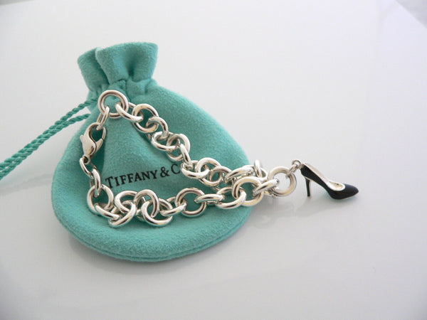 Tiffany & Co Silver Enamel Shoe Bracelet Bangle Charm Pendant Gift Pouch Clasp