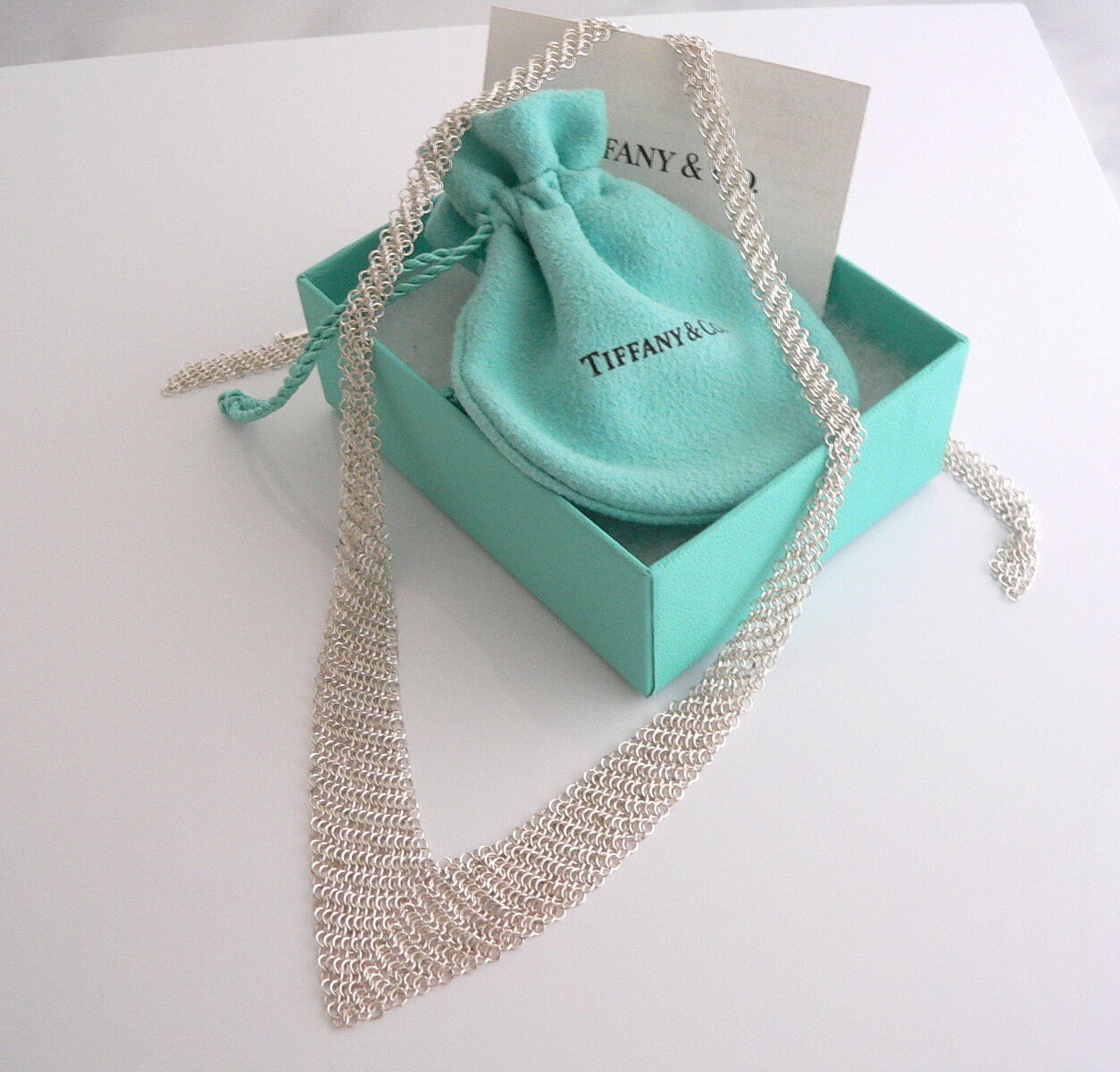 Tiffany Co Silver Peretti Mesh Bib Necklace 25.75 inch Chain Love Gift Pouch