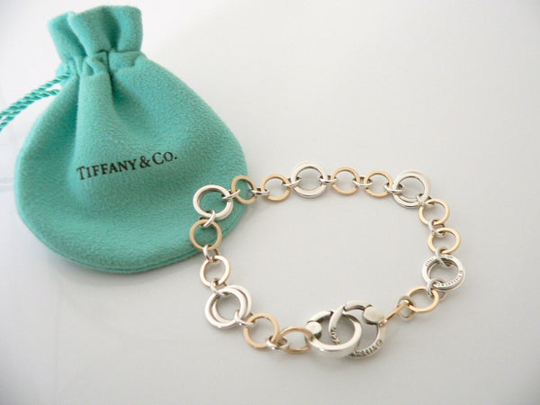 Tiffany & Co Silver 18K Gold Circles Link Bracelet Bangle 8.5 Inch Longer Gift