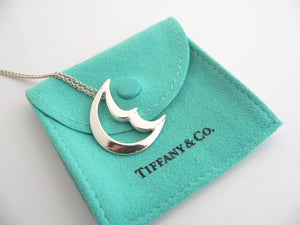 Tiffany & Co Silver Picasso Moon Necklace Pendant Charm 24 Inch Chain Gift Pouch