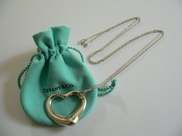 Tiffany & Co Large Open Heart Necklace Pendant 29 inch Chain Gift Pouch Love
