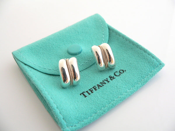 Tiffany & Co Silver 14K Gold Rope Earrings Studs Rare Gift Pouch Love