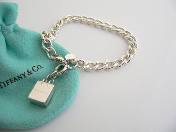 Tiffany & Co Silver Shopping Bag Bracelet Cable Link 7.5 Inch Jewelry Gift 925