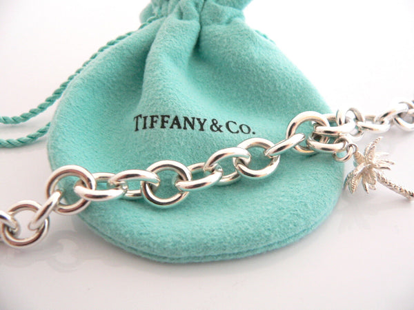 Tiffany & Co Silver Heart Palm Tree Bracelet Bangle Charm Gift Pouch Love 2 in 1