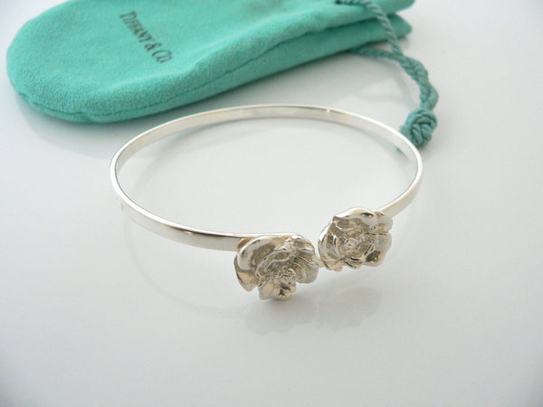 Tiffany & Co Silver Rose Nature Flower Bangle Bracelet Pouch Gift Love T and Co