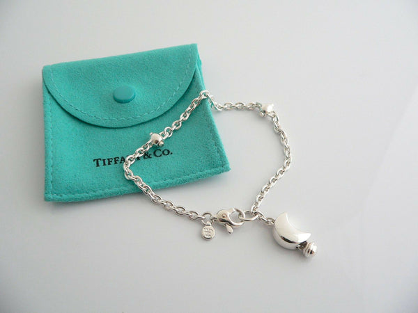 Tiffany & Co Silver Moon Bracelet Dangle Dangling Bangle Rare Gift Pouch Love