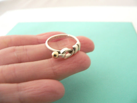 Tiffany & Co Silver 18K Gold Love Knot Ring Hook Stacking Band Sz 6 Gift