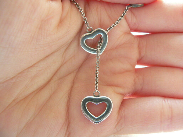 Tiffany & Co Silver Heart Lariat Necklace Pendant Chain Charm Link Gift Love