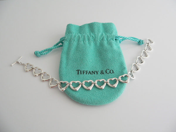 Tiffany & Co Silver Open Heart Link Bracelet Bangle Gift Love Pouch