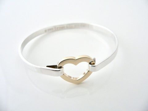 Tiffany & Co Heart Bangle Silver 18K Gold Hook Bracelet Gift Love Classic Art