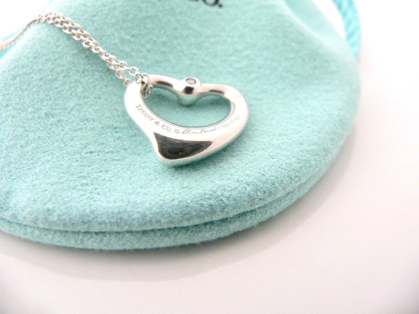 Tiffany & Co Diamond Heart Necklace Silver Peretti Pendant Charm Love Gift Pouch