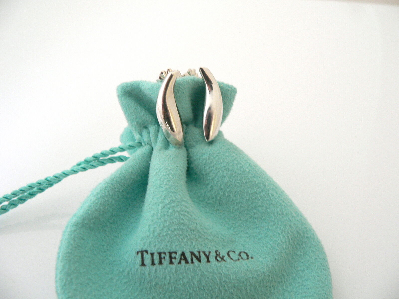 Tiffany & Co Silver Jewelry Gehry Nature Fish Earrings Studs Gift Pouch Love