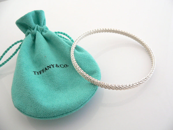 Tiffany & Co Silver Somerset Mesh Narrow Bracelet Bangle Rare Gift Pouch Love