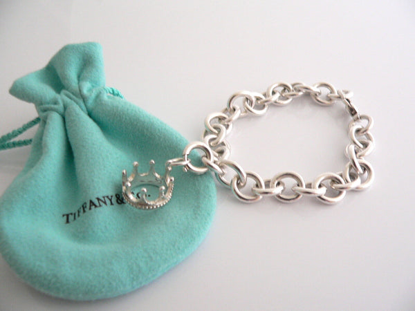 Tiffany & Co Silver Crown Bracelet Charm Princess 8 Inch Longer Gift Pouch Love