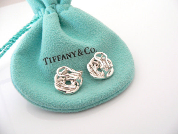 Tiffany & Co Silver Flower Weave Knot Earrings Studs Rare Excellent Gift Pouch