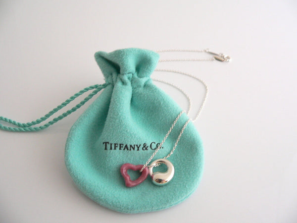 Tiffany & Co Peretti Pink Rhodonite Heart Silver Eternal Circle Necklace Gift
