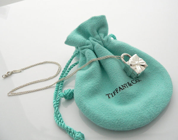 Tiffany & Co Silver Signature Gift Box Charm Necklace Pendant Charm Gift Pouch